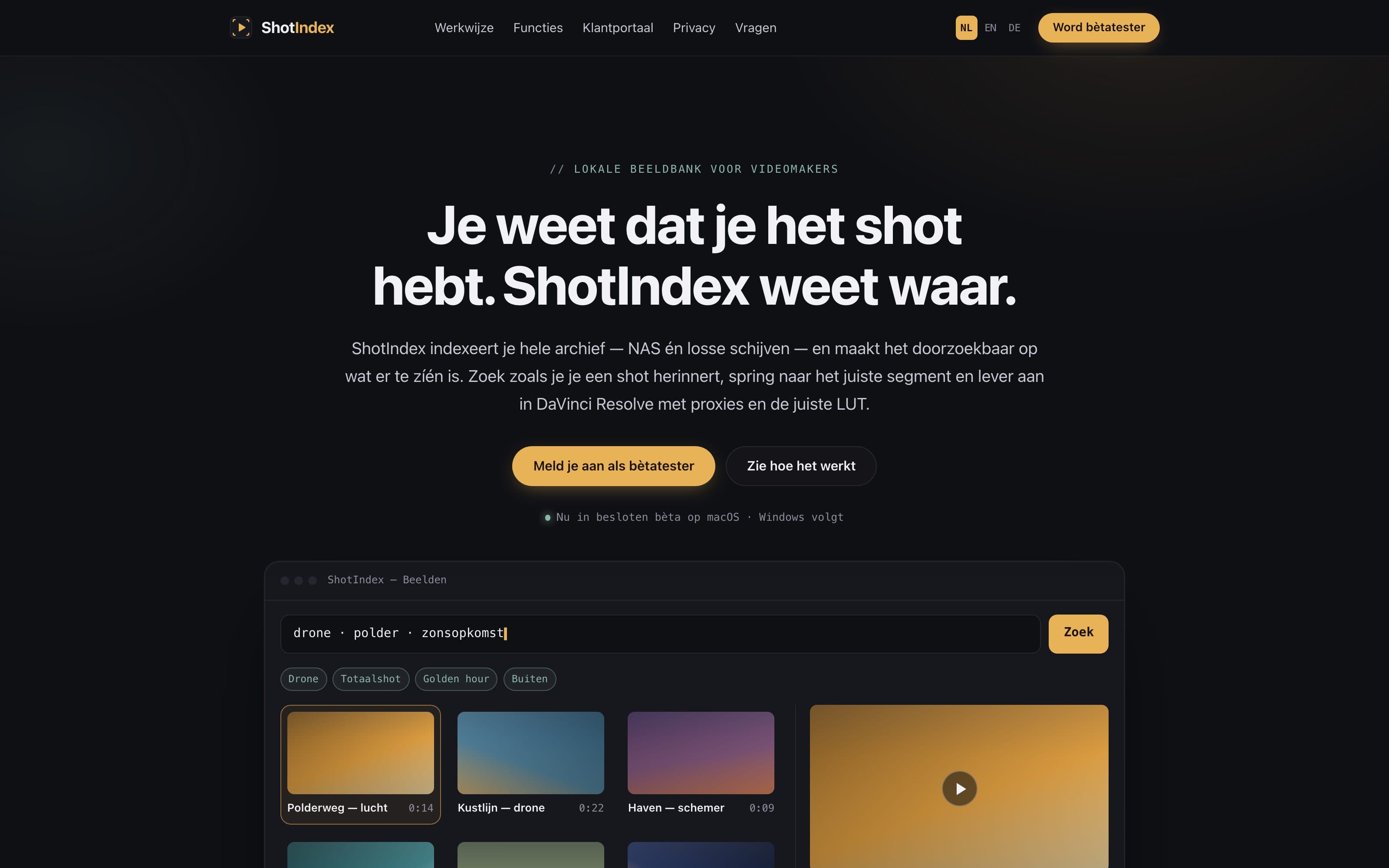 shotindex.online — lokale beeldbank voor videomakers.